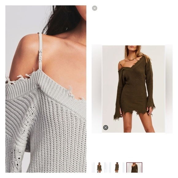 SER.O.YA x Revolve Maude Army Green Long Sleeve Bodycon Distressed sweater dress - Picture 4 of 10